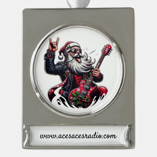 ROCKING SANTA Banner Ornament Verzilverd Banner Ornament (Voorkant)