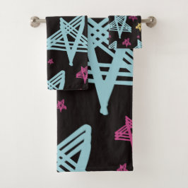 Rocking Stars Roze Blauw Zwart  Bad Handdoek
