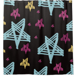 Rocking Stars Roze Blauw Zwart  Douchegordijn