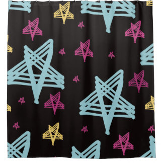 Rocking Stars Roze Blauw Zwart Douchegordijn
