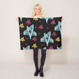 Rocking Stars Roze Blauw Zwart  Fleece Deken