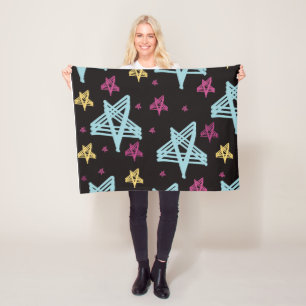 Rocking Stars Roze Blauw Zwart Fleece Deken