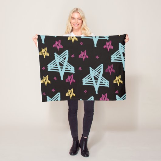 Rocking Stars Roze Blauw Zwart Fleece Deken (In situ)