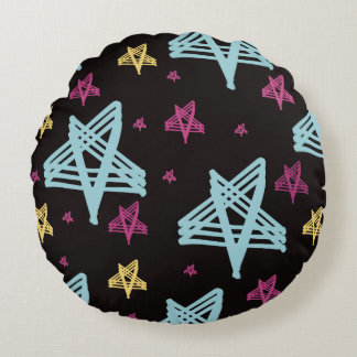 Rocking Stars Roze Blauw Zwart Rond Kussen