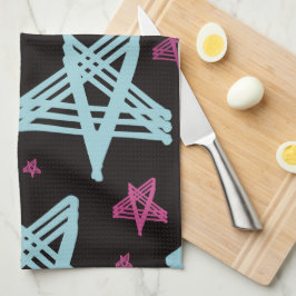 Rocking Stars Roze Blauw Zwart  Theedoek