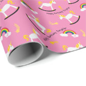 Rocking Unicorns Rainbows Custom Name and Age Cadeaupapier (Rol Hoek)