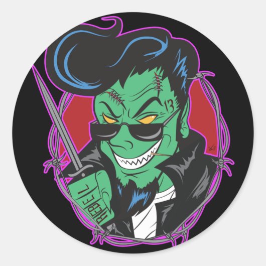 RockitJohnny_UndodeGhoulie Ronde Sticker (Voorkant)