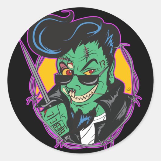 RockitJohnny_Zombie Ronde Sticker (Voorkant)