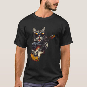 Rockkat die gitaar speelt, grappige katteliefhebbe t-shirt