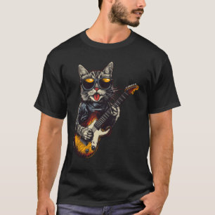 Rockkat die gitaar speelt, grappige katteliefhebbe t-shirt