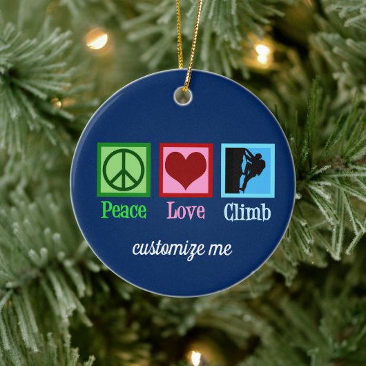 Rockklimmer, Peace Love Mountain, Aangepast Keramisch Ornament (Boom)