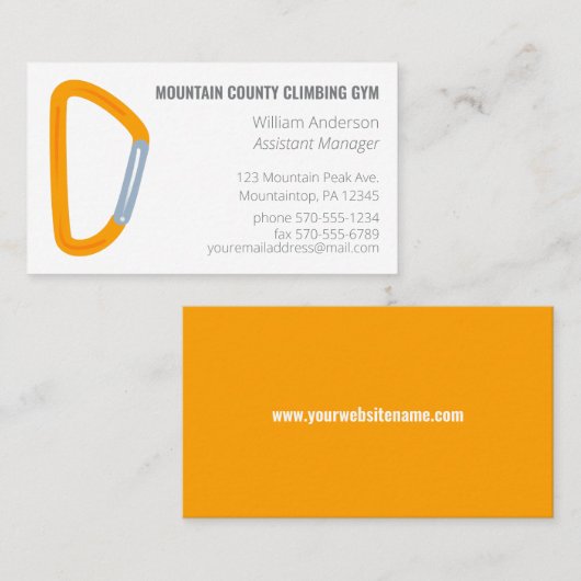 Rockklimspiering, handleiding Carabiner Clip Oranj Visitekaartje (Voorkant / Achterkant)