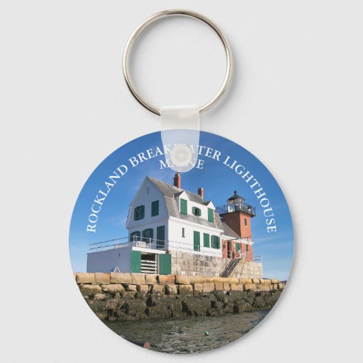 Rockland Breakwater Lighthouse Maine Round Keyring Sleutelhanger (Voorkant)