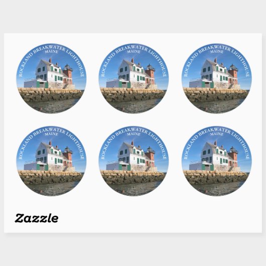 Rockland Breakwater Lighthouse, ME Round Stickers (Vel)