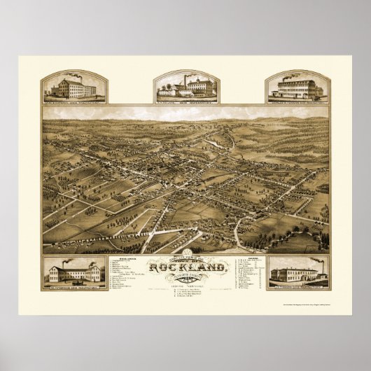Rockland, MA Panoramic Map - 1881 Poster (Voorkant)