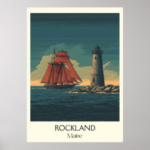 Rockland Maine vuurtoren Sailboat Art Poster