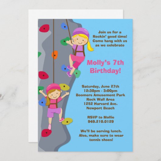 Rockmuur Klimaatdag uitnodiging van de Birthday Pa (Voorkant / Achterkant)