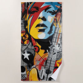 Rockmuziek Vrouw Gitaar Pop Art Straatstijl Strandlaken