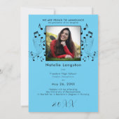 Rockmuziek Zwart Blauw Foto Afstudeer Uitnodiging (Achterkant)