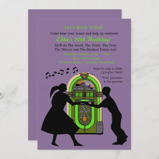 Rock'n Roll Party Invitation Kaart (Voorkant / Achterkant)