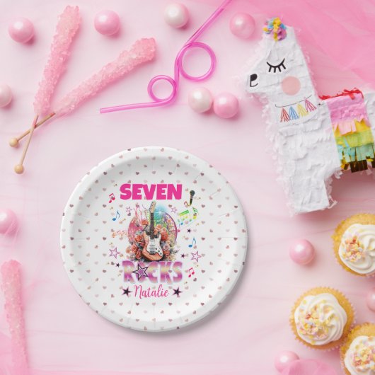 Rock'n'Roll Gitaar Musical Verjaardag Meisje Rocks Papieren Bordje (Feest)