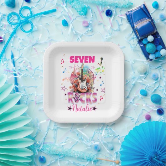 Rock'n'Roll Gitaar Musical Verjaardag Meisje Rocks Papieren Bordje (Feest)