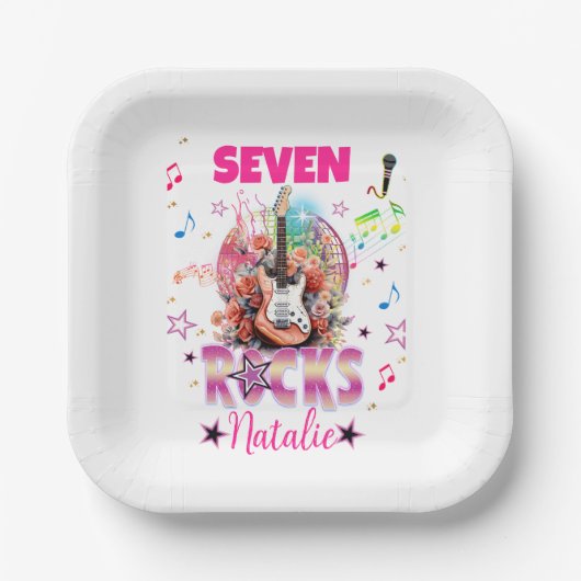 Rock'n'Roll Gitaar Musical Verjaardag Meisje Rocks Papieren Bordje (Voorkant)