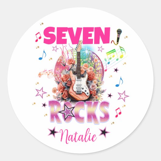 Rock'n'Roll Gitaar Musical Verjaardag Meisje Rocks Ronde Sticker (Voorkant)