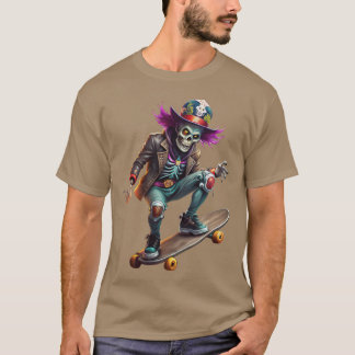 Rocknroll skeleton skater illustration funny t-shirt