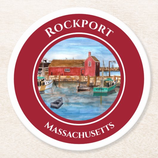 Rockport Harbour Massachusetts New England Ronde Kartonnen Onderzetter (Voorkant)