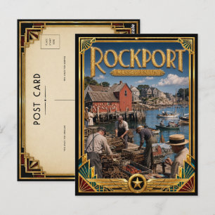 Rockport Massachusetts Vintage Art Deco Gouden Tij Briefkaart