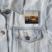 Rockport, Texas haven bij zonsondergang Vierkante Button 5,1 Cm (In situ)
