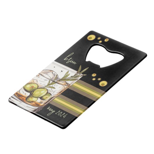 Rocks Glass | Olijven | Jongens avondje uit Creditkaart Flessenopener (Achterkant Gekanteld)