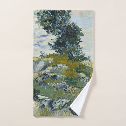 Rocks with Oak Tree, Van Gogh Oil Painting Handdoek (Handdoek)