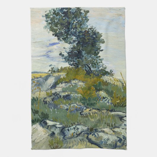 Rocks with Oak Tree, Van Gogh Oil Painting Theedoek (Verticaal)