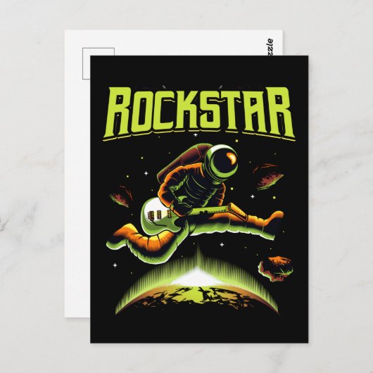 Rockstar astronaut die gitaar speelt in de ruimte briefkaart (Voorkant / Achterkant)