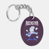Rockstar astronaut die gitaar speelt in de ruimte sleutelhanger (Voorkant Links)