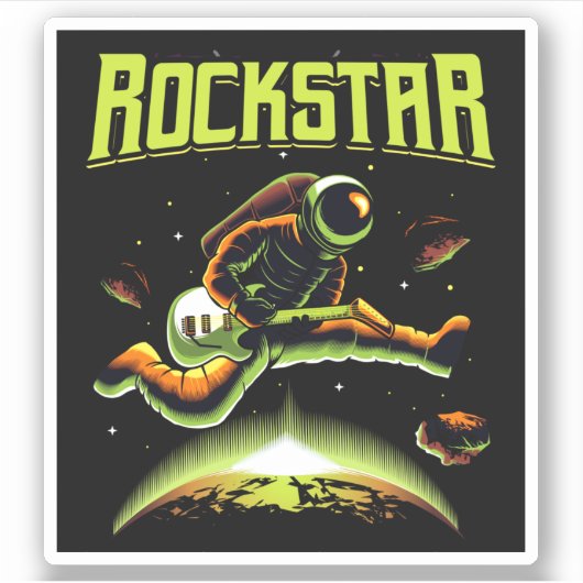 Rockstar astronaut die gitaar speelt in de ruimte sticker (Voorkant)