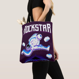 Rockstar astronaut die gitaar speelt in de ruimte tote bag