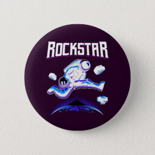 Rockstar astronaut die gitaar speelt in de ruimtek ronde button 5,7 cm