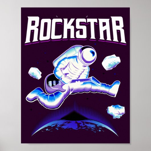 Rockstar astronaut die gitaar speelt in het poster (Voorkant)