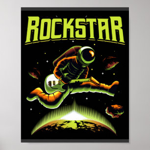 Rockstar astronaut die gitaar speelt in het poster