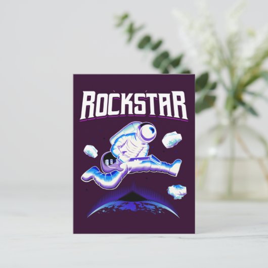 Rockstar astronaut die gitaar speelt in ruimte pos briefkaart (Staand voorkant)