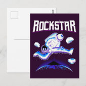 Rockstar astronaut die gitaar speelt in ruimte pos briefkaart (Voorkant / Achterkant)