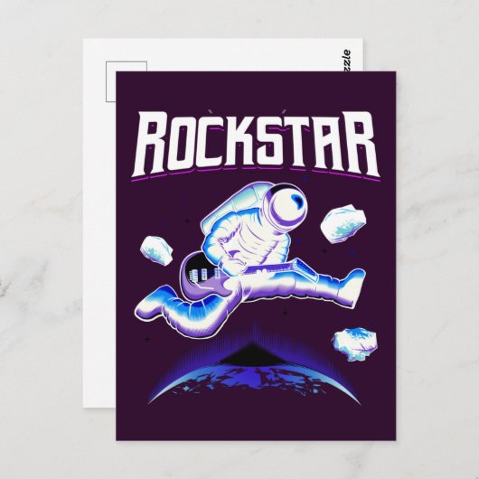 Rockstar astronaut die gitaar speelt in ruimte pos briefkaart (Voorkant / Achterkant)
