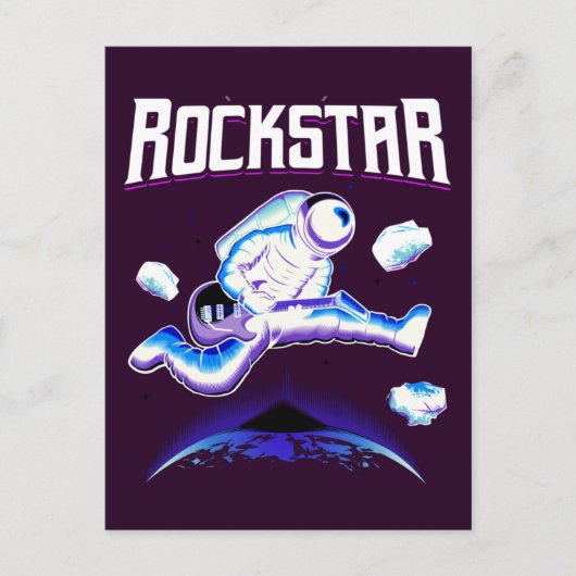 Rockstar astronaut die gitaar speelt in ruimte pos briefkaart (Voorkant)