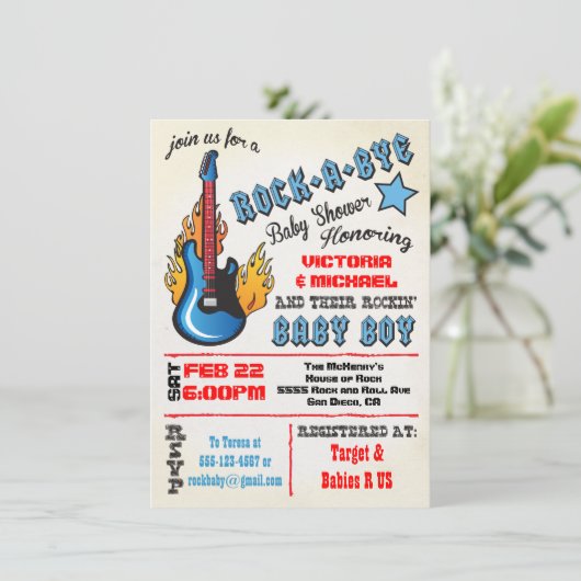 Rockstar babydouche Uitnodigingen (Staand voorkant)