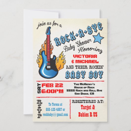 Rockstar babydouche Uitnodigingen (Voorkant)