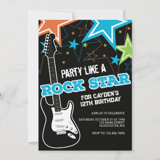 Rockstar Blue Oranje gitaar Kaart (Voorkant)