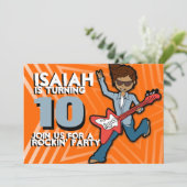 Rockstar boy 10e verjaardag sinaasappel blauw uitn kaart (Staand voorkant)